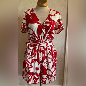 Boden Caroline Red White Floral Jersey Short Sleeve Jumpsuit Romper Sz 6 Tall